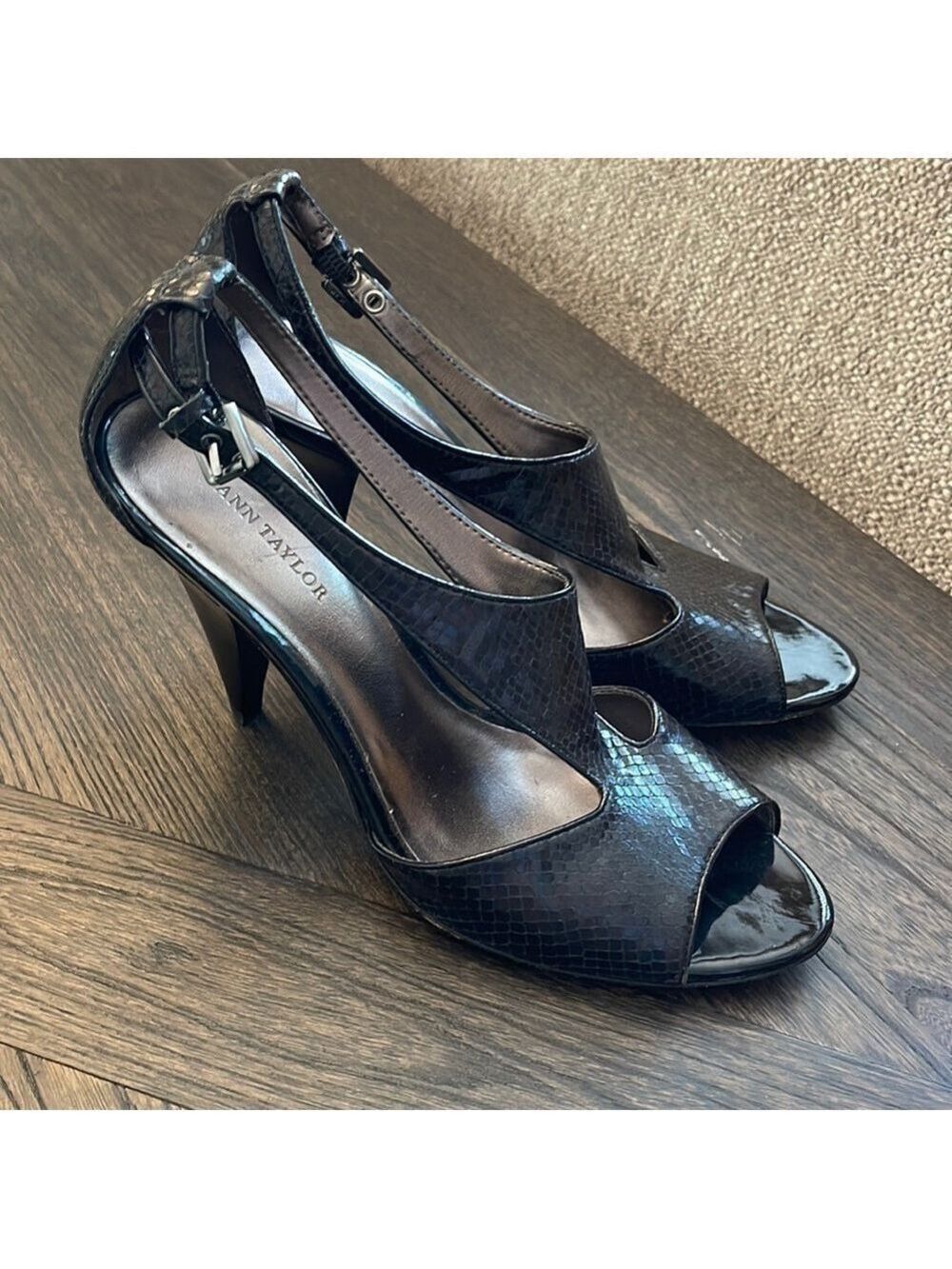 Ann Taylor Black Snakeskin Heels Size 9.5